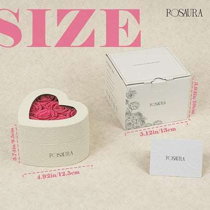 Rosaura Heart-Shaped Preserved Roses Gift Box - Real Forever Flowers for Christmas, Birthday, Valentine's & Mother's Day (Pink, 7 Roses)