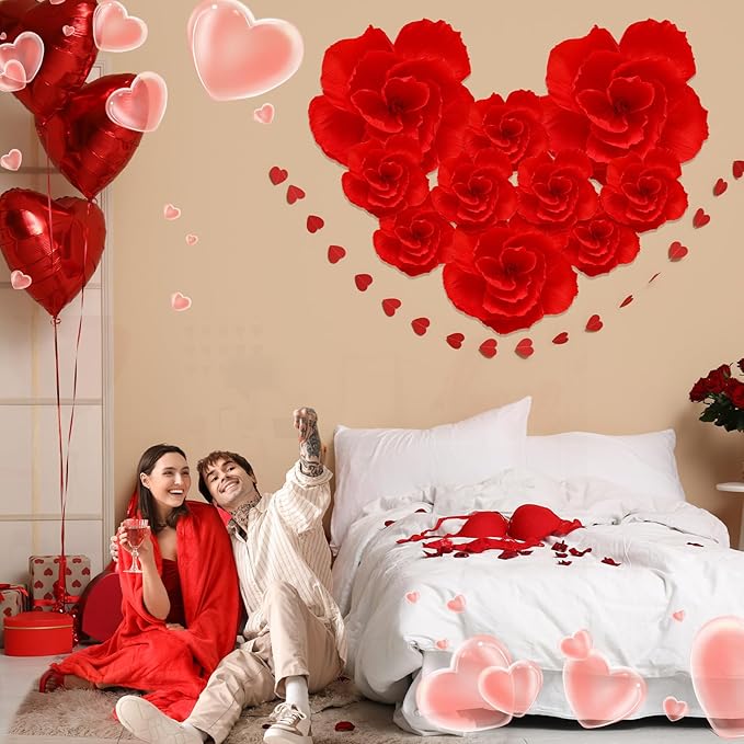 Giant Paper Flowers Artificial Large Paper Flower Decoration for Handcrafted Wall Backdrop Christmas Mexican Wedding Graduation Bridal Shower Birthday Party Supplies(Red,24 Pcs)