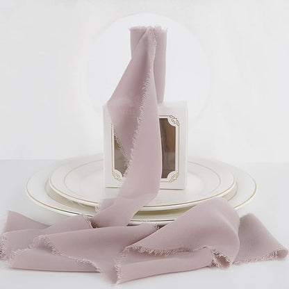 MEEDEE Dusty Rose Chiffon Ribbon 3 Inch Fringe Ribbons Pink Chiffon Silk Frayed Edge Ribbon Wide Chiffon Ribbons for Crafts, Flower Bouquet, Wedding Favors Wrapping (2 Rolls 10 Yards)