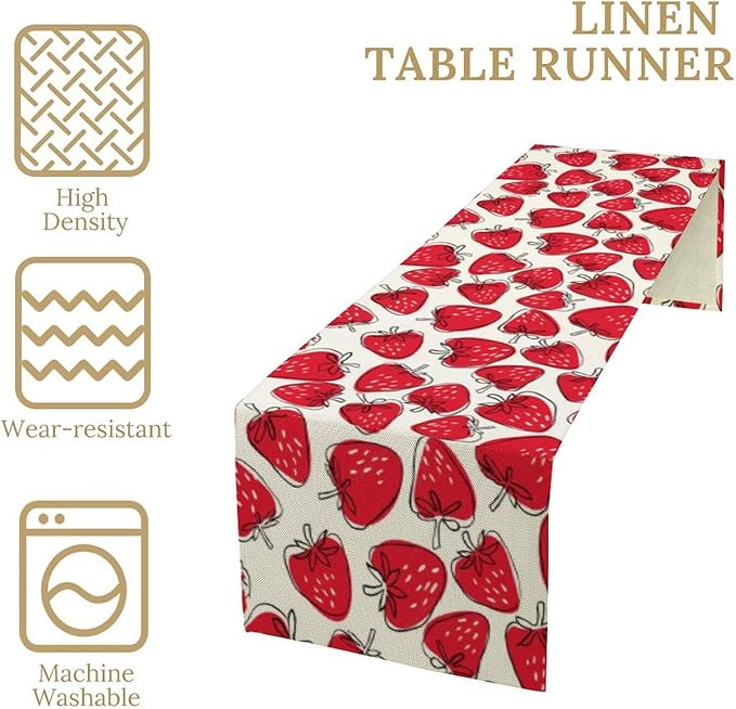 Strawberry Table Runner, Spring Summer Fruit Birthday Party Decorations Dining Room Home Kitchen Table Decor 13 x 120Inches