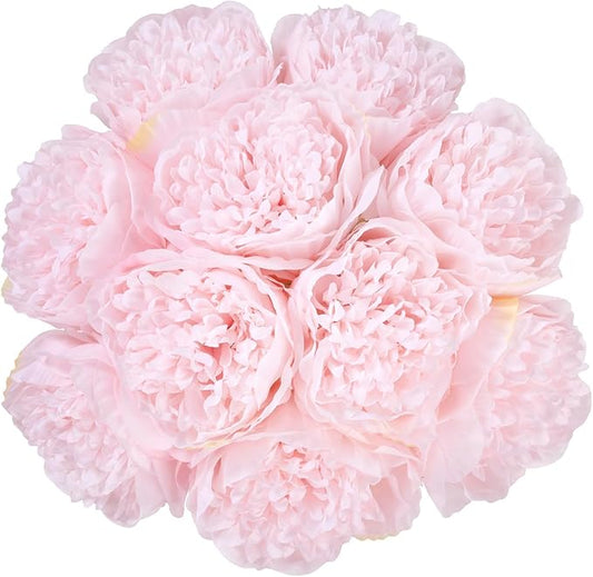U'Artlines 2 Bouquet 10 Heads Artificial Peony Silk Flower Leaf Home Office Wedding Party Festival Bar Decor (Light Pink)