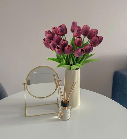 IPOPU Tulips Artificial Flowers 24PCS Burgundy Flowers Real Touch Tulips Fake Tulips Burgundy Silk Flowers Faux Flowers for Home Decoration Wedding Bouquet Party Baby Shower