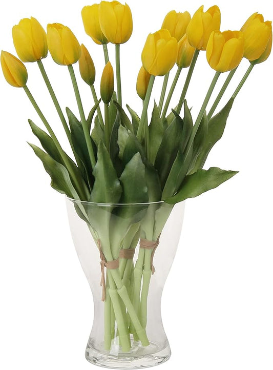 20pcs Artificial Tulip Flowers,16 Inch Real Touch Tulip Stems with Faux Leaves, Faux Tulips and Buds for Home Décor Centerpiece Ornament Wedding Bouquet,Yellow