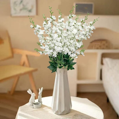 8 pcs White Delphinium Artificial Flowers, 34.25''Artificial Snapdragon Flowers Tall Fake Flowers Silk Flowers Faux Delphinium Bulk for Tall Vase Home Wedding Garden Table Decor (White)