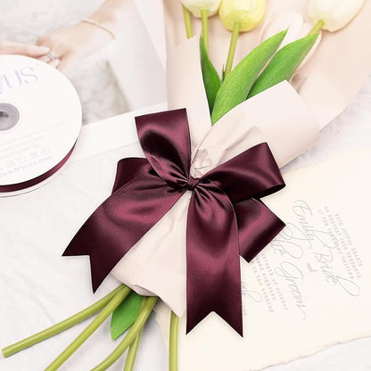 Burgundy Satin Ribbon, Double Faced 1-1/2 Inch X 50 Yards Burgundy Ribbon, Premium Satin Ribbon for Gift Wrapping, Crafts, Hair Bow Making, Sewing, Flower Bouquet, Wedding Party Decor