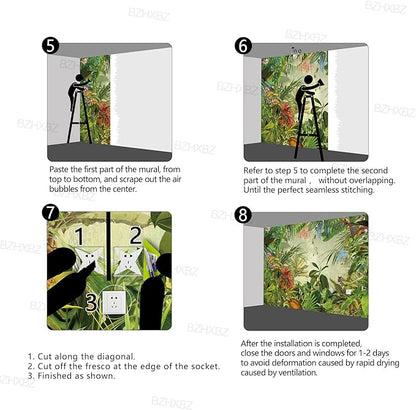 Tropical Botanical Animal Floral Bird Wallpaper Woodland Forest Tree Nursery Kids Bedroom Plant murals Living Room tv Background Large Wall Mural - 91"x65" Not Peel and Stick