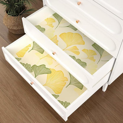 Gingko Wallpaper Peel and Stick, Yellow/Green Leaf Contact Paper, Vintage Autumn Botanical Leaves Wall Paper 17.5" x 118" Self Adhesive Removable Waterproof for Bedroom Shelves Cabinet Drawer Table