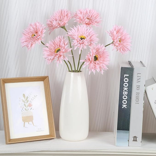 Gerbera Daisy Artificial Flowers 12pcs Pink Fake Silk Flowers Faux Daisies Bouquet with Stems for Wedding Bouquet Home Party Garden Outdoor Decoration(Pink)