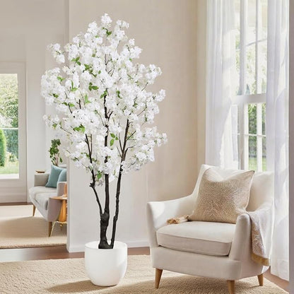 Faux Cherry Blossom Tree White Artificial Flower Tree Indoor Cherry Blossom Tree 6 FT for Room Decor