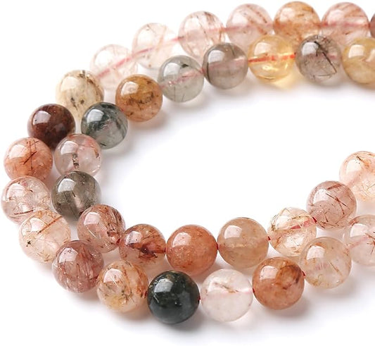 6MM 60PCS Natural Crystal Stone Colorful Rutilated Quartz Beads for Jewelry Making DIY Bracelet