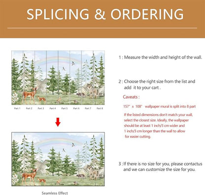 Forest Animals Kids Wallpaper Peel and Stick Nursery Pine Tree Self Adhesive Wall Mural for Children's Room Bedroom 157"x108"