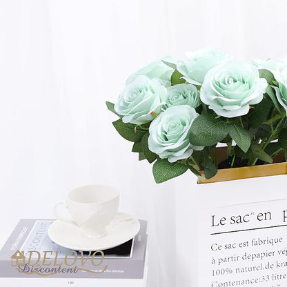 52pcs Sage Green Roses Artificial Flowers Sage Green Fake Flowers Silk Roses with Stems for DIY Wedding Bouquets Bridal Shower Centerpieces Arrangements Party Decorations