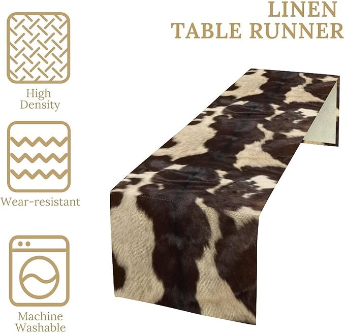 Cow Print Table Runner, Cowhide Print Western Style Table Runner Country Farmhouse Cottage Cow Patten Table Decoration for Home Kitchen Dining, 13x60 Inch
