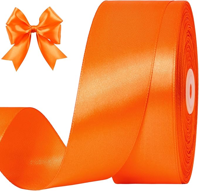 1-1/2 Inches 100 Yards Orange Satin Ribbon, Ribbon Roll for Flower Bouquets, Gift Wrapping, Wedding, Handmade Crafts