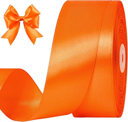 1-1/2 Inches 100 Yards Orange Satin Ribbon, Ribbon Roll for Flower Bouquets, Gift Wrapping, Wedding, Handmade Crafts
