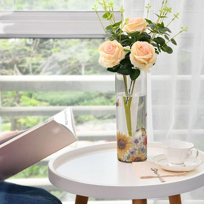Flower Vase Clear Plastic Cylinder Vases Decor for Centerpieces Home Storage Office Weddings Watercolor Cornflower Butterfly 11.8 x 3.9 in