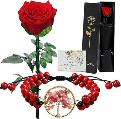 WILLSHINE Eternal Rose with Stem,Single Real Preserved Rose Gift Box,Forever Red Flower Stems Bouquets for Women,Mum,Wife,Girlfriend,Valentine's Day,Mother's Day,Chirstmas,Birthday,Aniversary Gift