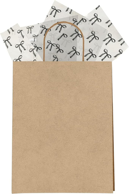Pro Supply Global Black Bows Printed Tissue Paper for Gift Bags or Boxes and Wrapping - Bulk Decorative Art Tissue Paper for Packaging and Gifting | 24 Sheets 20" x 30"
