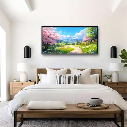 Mountain Trees Large Wall Art Framed Nature Scenery Wall Decor for Living Room Country Road Pictures Oversized Canvas Print Painting Modern Extra Large Framed Artwork for Bedroom Office 60"x30"