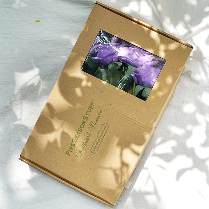 FiveSeasonStuff 12 Stems Artificial Flowers Real Touch Silk Roses for Wedding Decoration Bridal Bouquets Table Centerpieces Party Shower, Packed in Box (Eternal Purple)