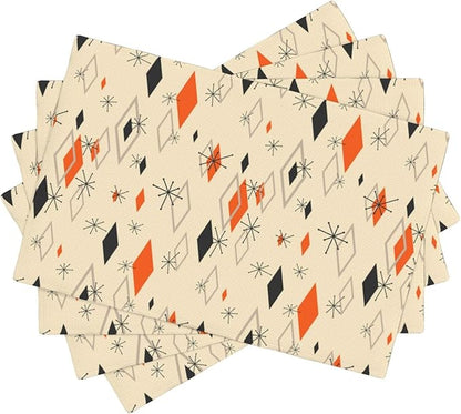 Mid Century Modern Placemats Set of 4,Kitchen Table Mats for Dining Outdoor Home Decor 12x18 Retro Place Mats 4 PCS, Style-16