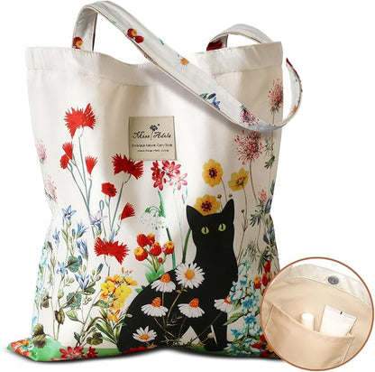 Aesthetic Cotton Tote Bag for Women - Reusable Shoulder Bag with Buckle Fabric Bag for Gym, Travel, Work