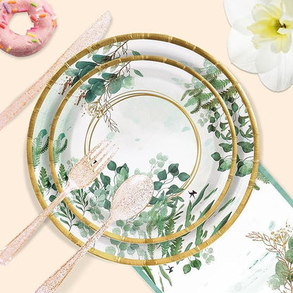 350 Pcs Sage Green Plates and Napkins Party Supplies Serve 50 Sage Green Baby Shower Decorations Eucalyptus Paper Plates and Cups And Napkins Sets for Boho Birthday Wedding Baptism Bridal