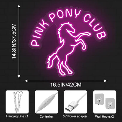 Pink Pony Club Led Neon Sign Pop Art, Western Cowgirl Custom Neon Lights Party Decor Neon Wall Sign Bar Cowgirl Room Decor, Midwest Princess Led Signs For Bedroom Wall Girl Cave Club Bar Pub Gift