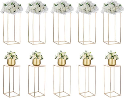 Nuptio Gold Vases - 10 Pcs, 23.6 Inch Tall, Geometric, Wedding Centerpieces for Tables
