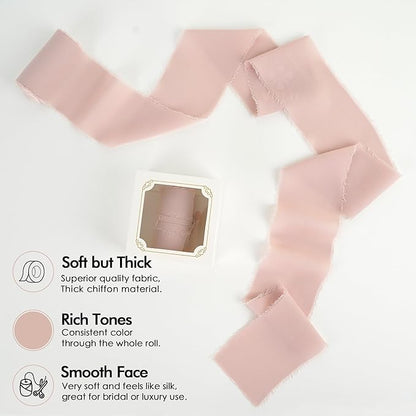 MEEDEE Dusty Rose Chiffon Ribbon 3 Inch Fringe Ribbons Dark Pink Chiffon Silk Frayed Edge Ribbon Wide Chiffon Ribbons for Crafts, Flower Bouquet, Wedding Favors Wrapping (2 Rolls 10 Yards)