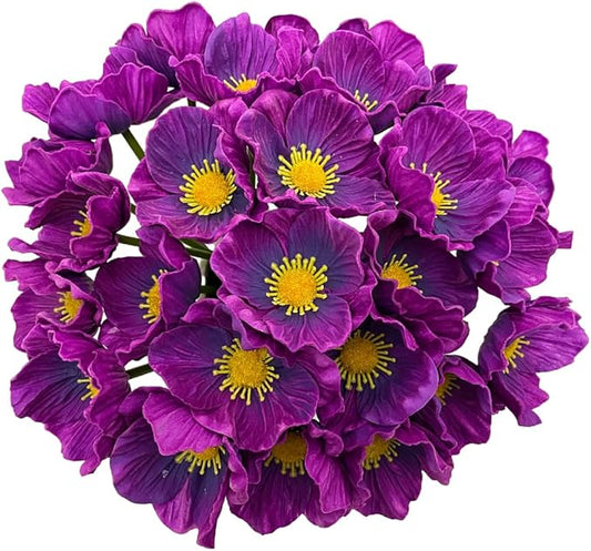 14Pcs Real Touch Anemone Poppy Bouquet for Artificial Flower Decor Kitchen Table Centerpiece Vase Home Greenery Wedding Holding Flowers Backdrop Arch Wall (Purplish Red)