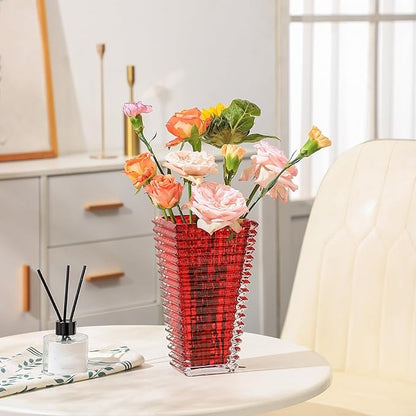 MCMCNCUIU Crystal Vase, Large Crystal Vases for Flowers, Red Large Flower Vase, Modern Glass Vases for Living Room, Bedroom, Kitchen, Dining Table, Mantle, Wedding, 9 Inches