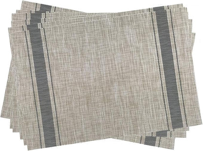 Gugrida Placemats, Placemats PVC Table Mats Woven Vinyl Placemats, Set of 6(Grey Beige)
