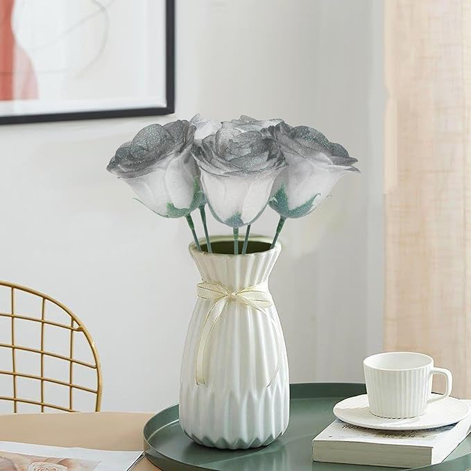 Roses Artificial Flowers,30PCS Glitter Roses Faux Roses with Stems for Wedding Bouquet Party Christmas Home Decor（Gradient Black ）