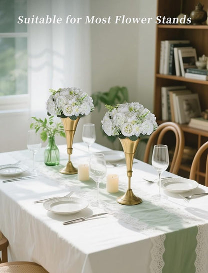 BLOSMON Flower Balls for Table Centerpieces: 2pc 9.5 Inch White Artificial Peony Floral Arrangement Bouquet Dinning Table Decoration Easy Use Kissing Ball for Home Party Decor