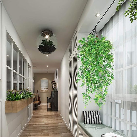 Artificial Hanging Vines, Fake Vine Plastic Plants Sweet Potato Leaves Ivy UV Resistant Greenery Décor Faux Flowers for Indoor Outdoor Garden Door Wall Wedding Party Table Decoration Green 4 Pack