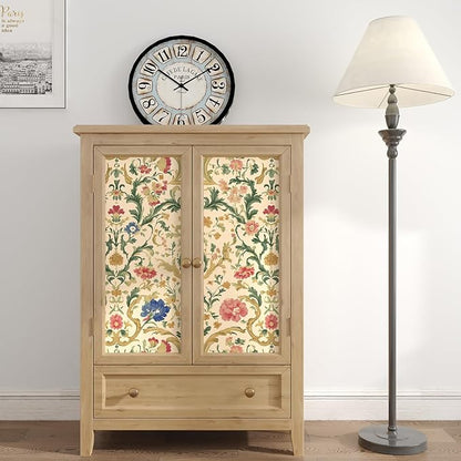 Vintage Peel and Stick Wallpaper Boho Yellow Floral Leaf Wallpaper Colorful Contact Paper 17.5in x 9.8ft Removable Self Adhesive Vinyl Waterproof Paper for Cabinet Bedroom Stairs Kitchen