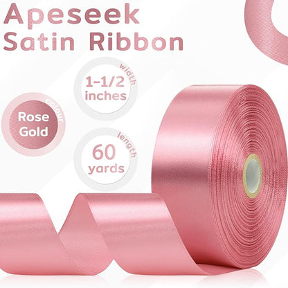 60 Yards Rose Gold Satin Ribbon 1-1/2 Inch, Solid Polyester Fabric Ribbon for Gift Wrapping, Crafts, Flower Bouquet, Wedding, Baby Shower, Festival, Christmas, Easter