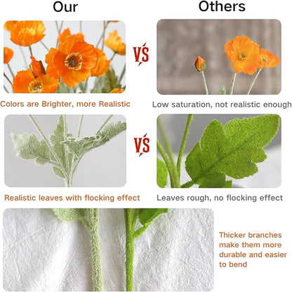 ASTRYAS 8 Stems Artificial Flowers Fake Faux Poppy Silk Bouquet Orange Flowers for Wedding, Home, Party Decoration,Table Centerpiece Arrangement(8, Orange)