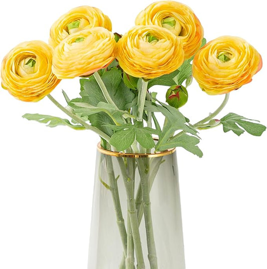 Yellow Ranunculus Artificial Flowerswith Real Touch Stem, Fake Ranunculus Flowers (Yellow, 6pcs)