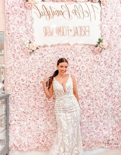 Flower Panels for Flower Wall (6 Pack) 24 Inch by 16 Inch Each | Flower Wall, Backdrop, Weddings, Event Decor, and Bridal & Baby Shower (Gradient White and Pink)
