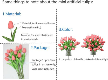10-Heads Artificial Flowers PU Mini Real Touch Tulip Bouquets for Home Wedding Party Centerpiece Decoration (Gradient Coral)
