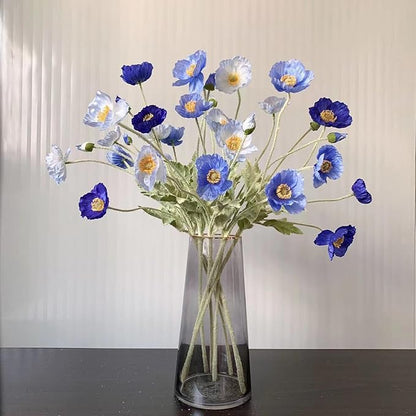Set of 6 Poppies Flowers Artificial, Real Touch Silk Flowers with Long Stems for Vase, Realistic Faux Wildflowers Arrangement for Home Office Farmhouse Wedding Party Indoor Decor (Dark Blue)