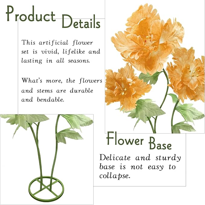 Giant Paper Flowers Artificial Flower, Waterproof Durable Non-Fading 3D Floral Decor Wedding Birthday Party Banquet Home Garden Hotel Exhibition Christmas Easter Halloween Decoration,Champagne/Orange