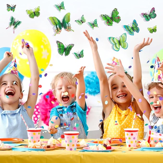 SAOROPEB 3D Butterfly Wall Decor, 72 Pcs Double Layer Butterfly Decorations for Party Decorations Locker Decor Refrigerator Decal, Reusable (Green)