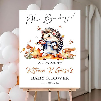 Personalized Baby Shower Welcome Sign For Outdoor, Custom Hedgehog Baby Shower Signs Decorations, GenGender Reveal Party signs, Mushroom Decoration Theme