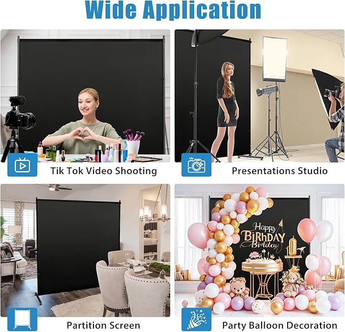 Black Photography Backgroud/Backdrop –Width Adjustable Thick & Opaque Fabric for Studio, Party, or Video Backdrop– Perfect for Portraits, Events, and Professional Shoots (Black, 6FT X 6FT)