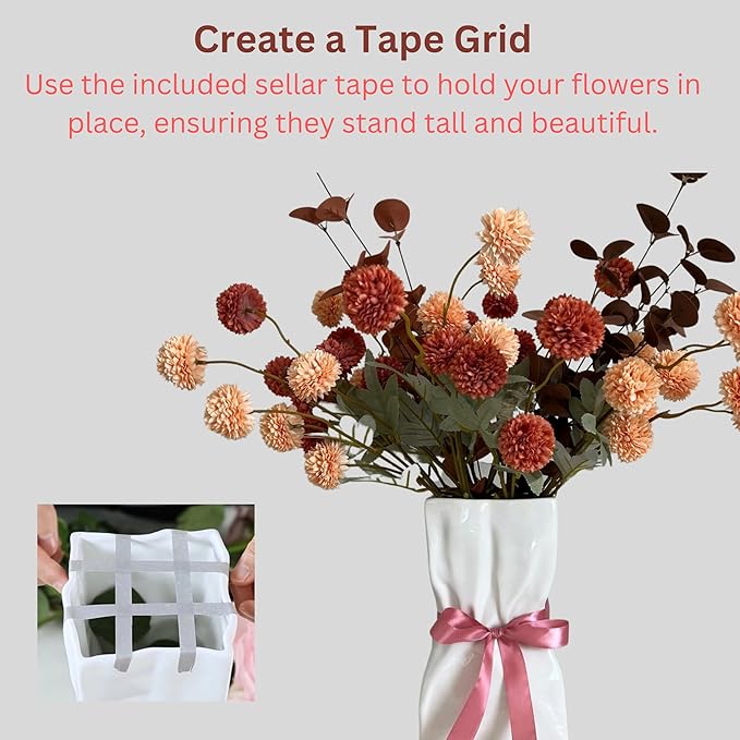 RyddeligHome Paper Bag Vase Ceramic Crinkle, Cool Vase for Flower Bouquet, Jarrones para Flores, Wide Big Flower Pot Living Room Entryway Table Decor