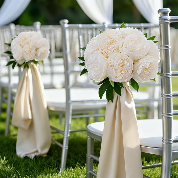 10PCS Off White Realistic Artificial Flowers Peony Fake Silk for Home Office Wedding Table Centerpieces Party Festival Bar Decoration Indoor