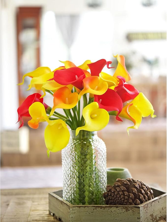 FiveSeasonStuff Real Touch Calla Lily Artificial Flowers Wedding Bridal Bouquet | Floral Arrangements | 15 Calla Lilies (Sunset Orange)